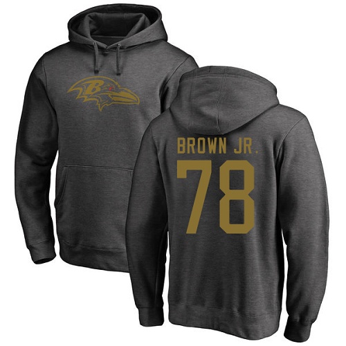 Men Baltimore Ravens Ash Orlando Brown Jr. One Color NFL Football 78 Pullover Hoodie Sweatshirt